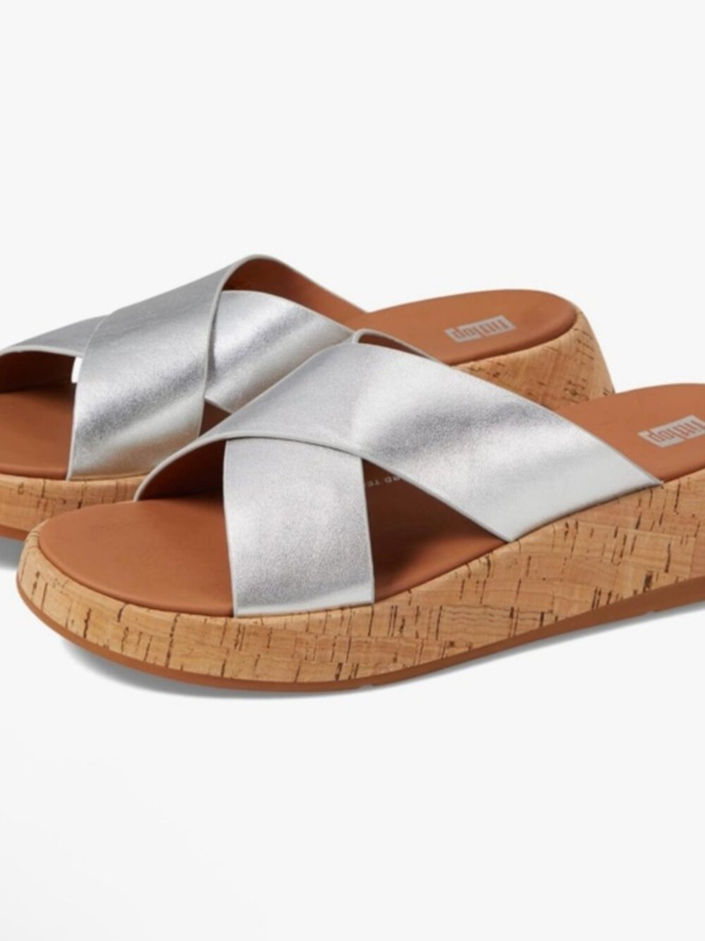 FitFlop MWB Silver Cork Platform Slides Size 10